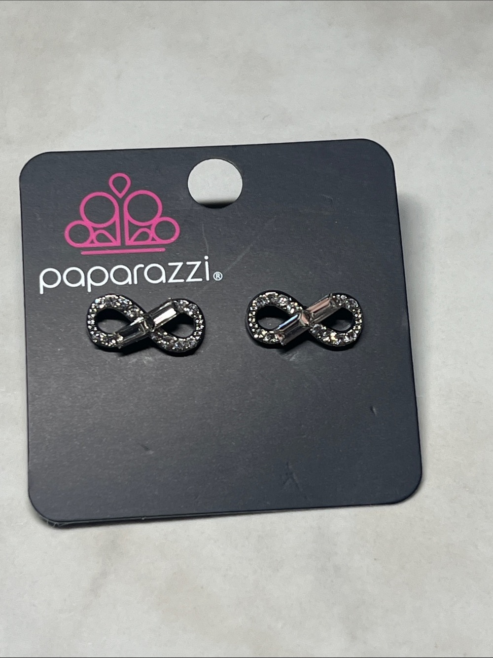 Paparazzi Silver Infinity Stud Earrings - Crystal Detail